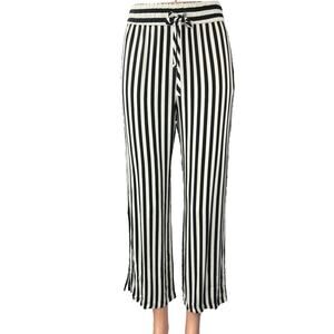 Reformation Women's Black White Striped High Rise Cropped Casual Pants Size S